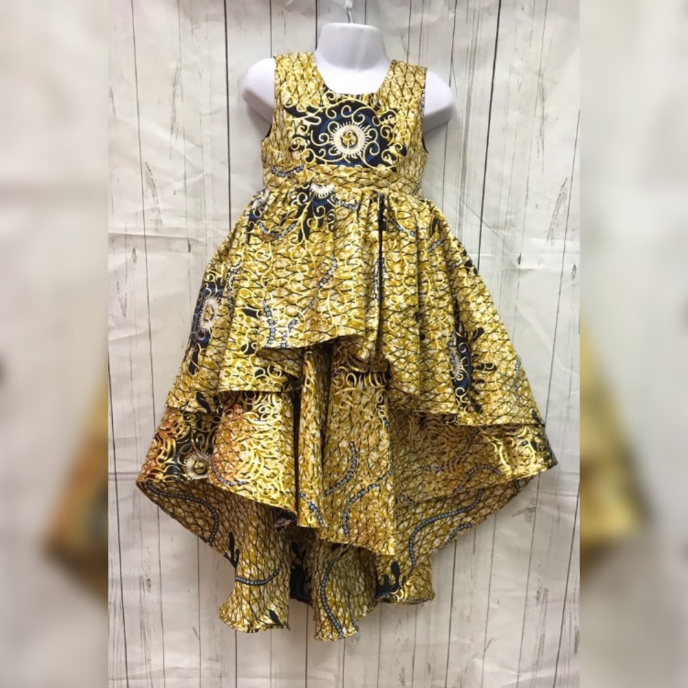 Girls Navy Gold High Low Double Skirt Dress size 4‎